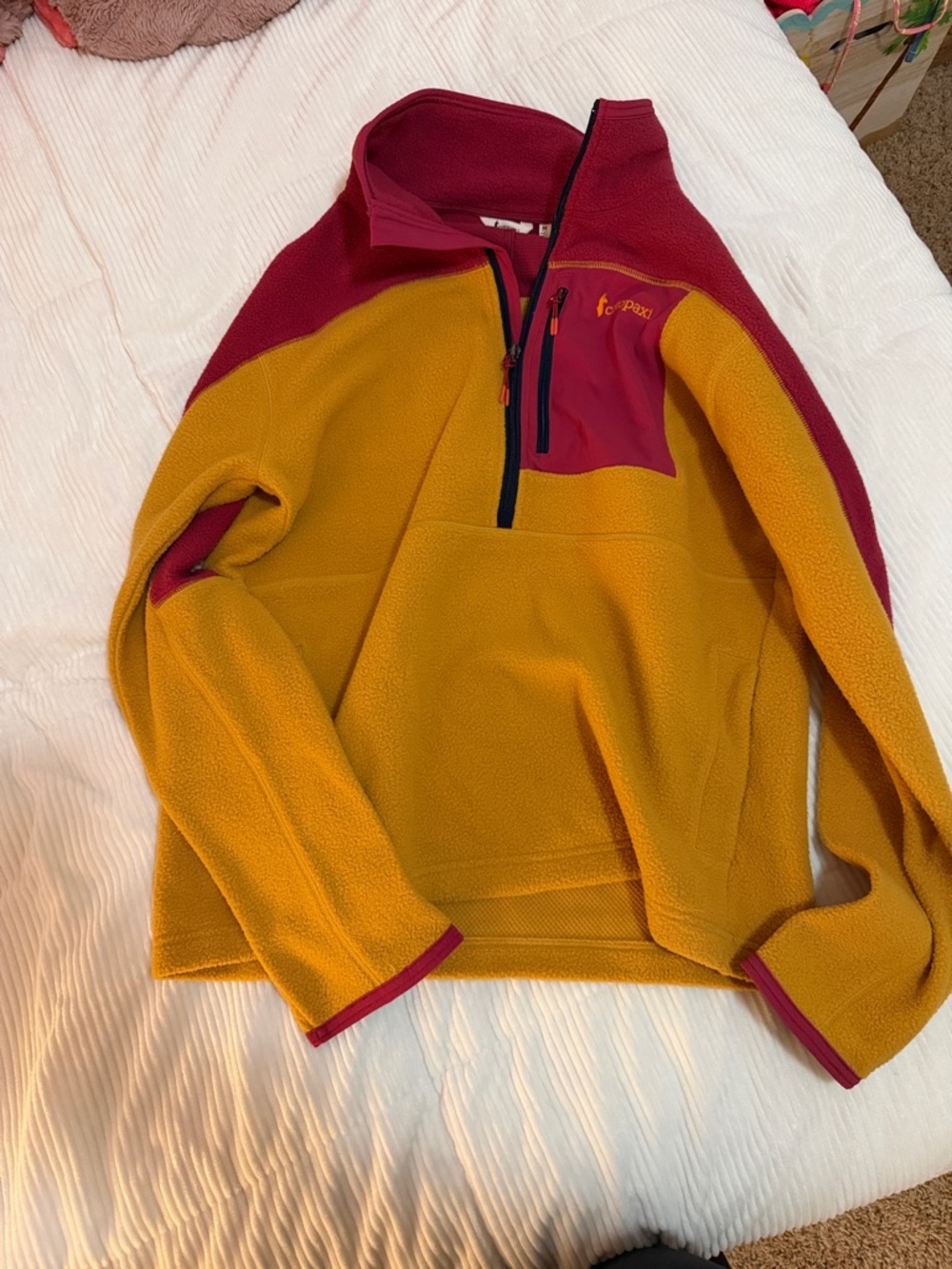 cotopaxi Berry and Mustard Two-Tone Fleece Half-Zip
